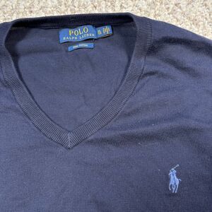 Polo Ralph Lauren Pima Cotton‎ V-Neck Sweater Navy Blue Classic Casual XL